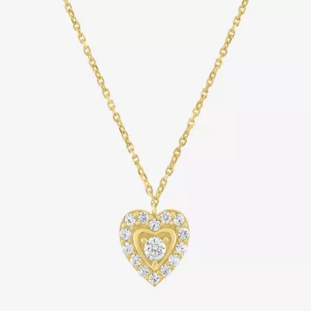 (G-H / Si2-I1) Womens 1/6 CT. T.W. Lab Grown White Diamond 10K Gold Heart 18 Inch Pendant Necklace