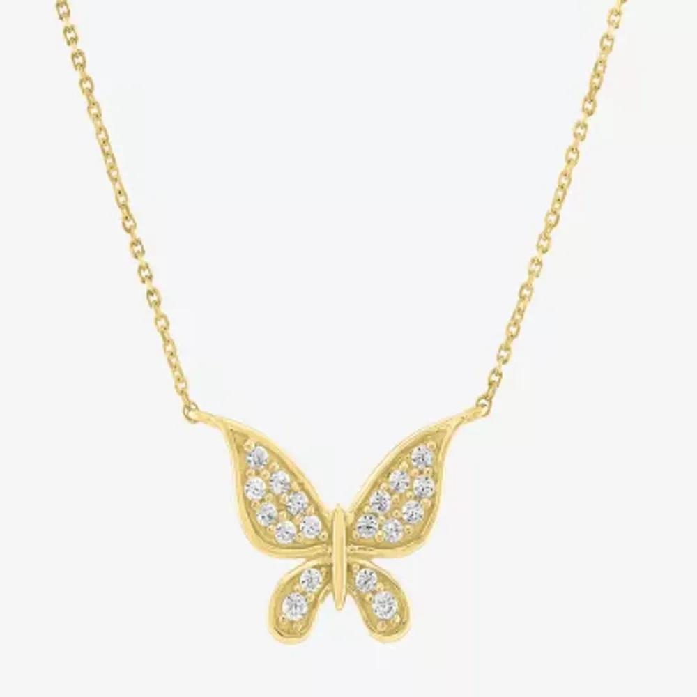 (G-H / Si2-I1) Womens 1/6 CT. T.W. Lab Grown White Diamond 10K Gold Butterfly 18 Inch Pendant Necklace
