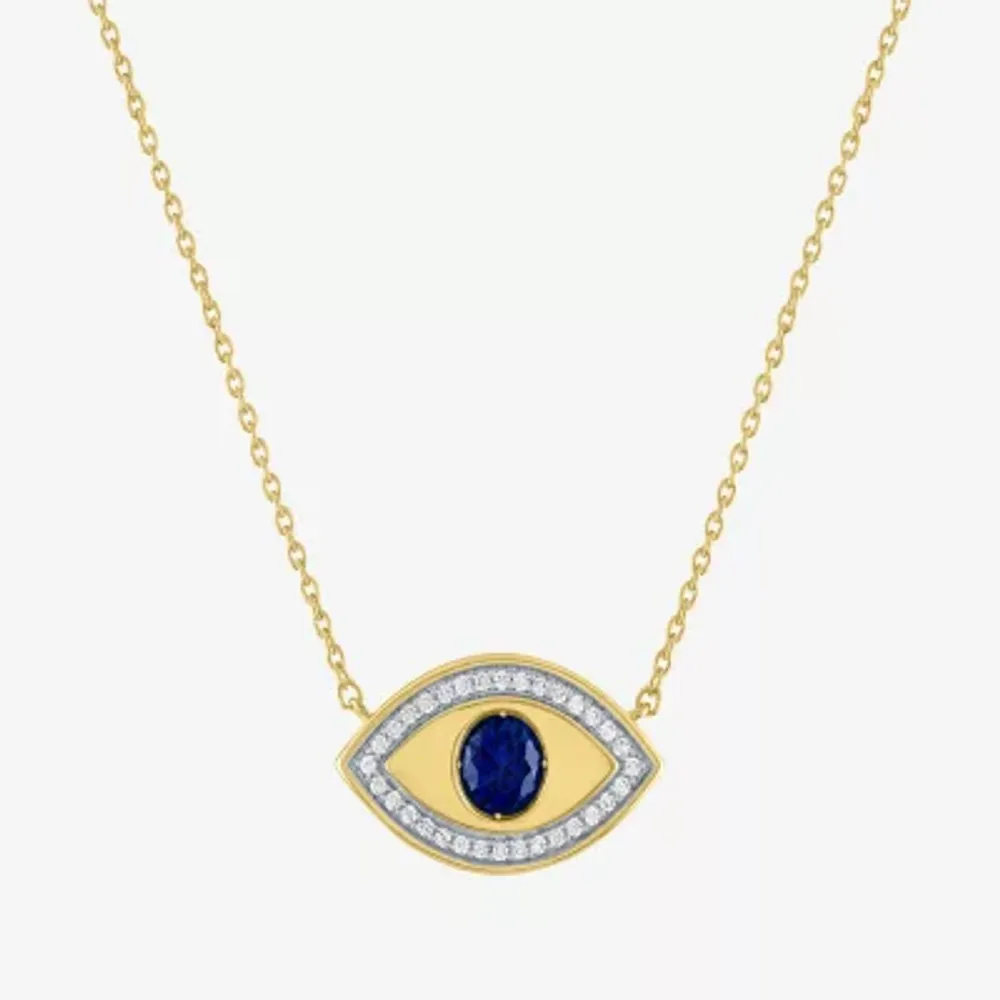 Diamond Addiction Womens 1/10 CT. T.W. Lab Created Blue Sapphire 14K Gold Over Silver Evil Eye 18 Inch Pendant Necklace