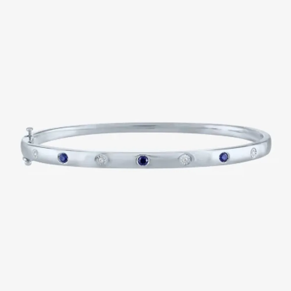 Diamond Addiction Diamond Accent Lab Created Green Emerald or Lab Created Sapphire Sterling Silver Bangle Bracelet