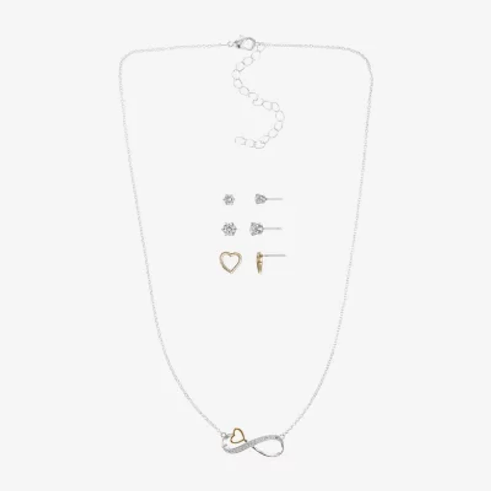 Sparkle Allure Womens Cubic Zirconia 14K Gold Over Brass Pure Silver Over Brass Heart Infinity 4-pc. Jewelry Set