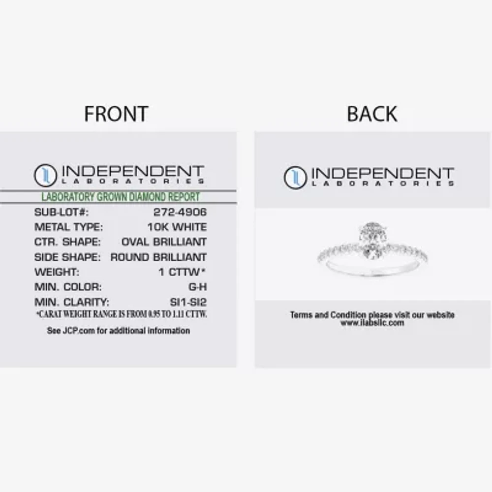 (G-H / Si1-Si2) Womens 1 CT. T.W. Lab Grown White Diamond 10K Gold Oval Side Stone Engagement Ring