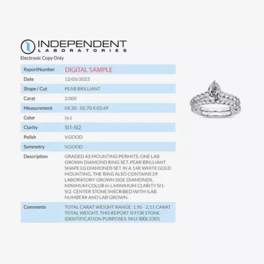 (H-I / SI1-SI2) Signature By Modern Bride Womens 2 CT. T.W. Lab Grown White Diamond 14K Gold Pear Bridal Set