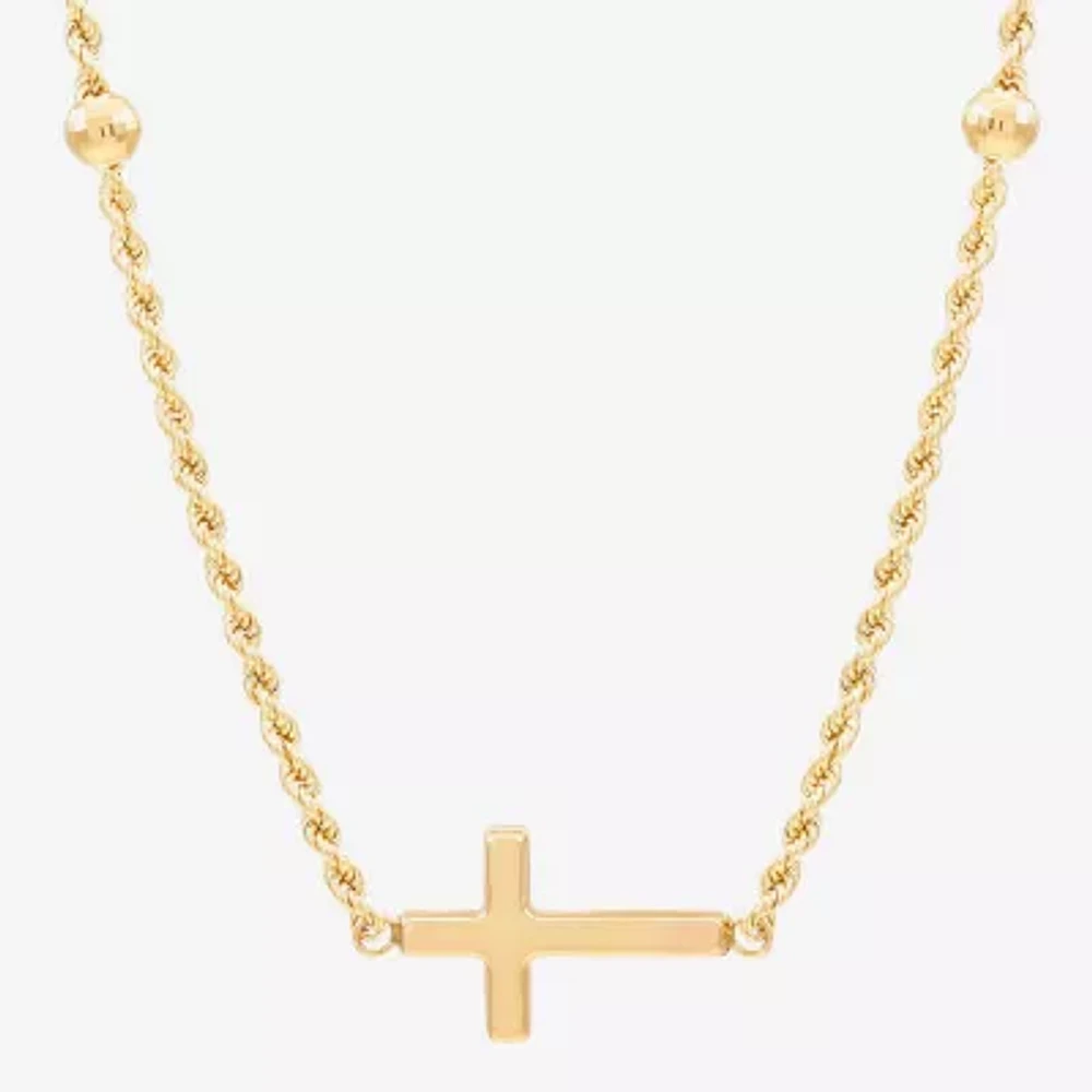 Sideways Womens 10K Gold Cross 18 Inch Pendant Necklace