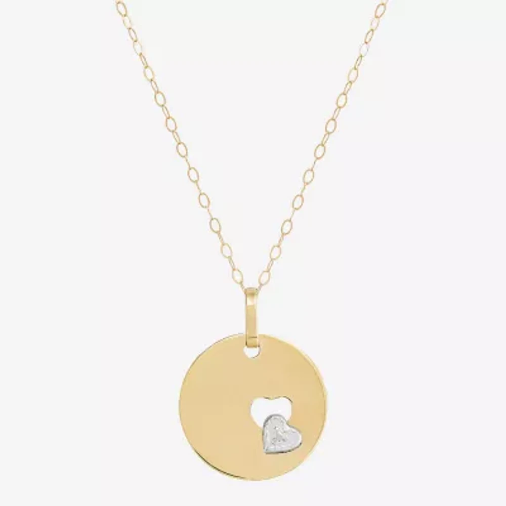 Womens 10K Two Tone Gold Circle Heart 18 Inch Pendant Necklace