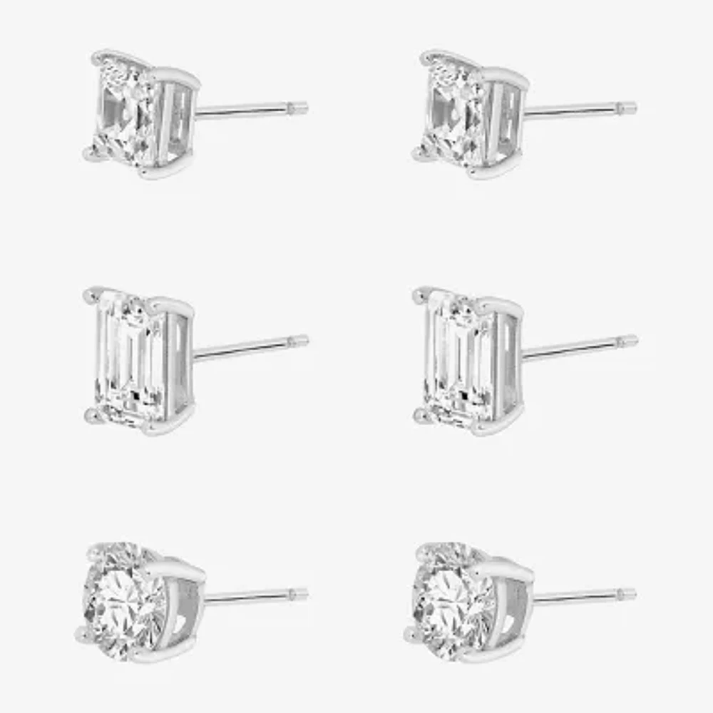 Diamonart Womens Cubic Zirconia Sterling Silver 3 Pair Earring Set