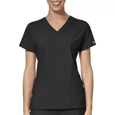 Wink® W123 By Wonderwink 6455 Mock Wrap Womens Plus Short Sleeve Moisture Wicking Wrinkle Resistant Quick Dry Scrub Top