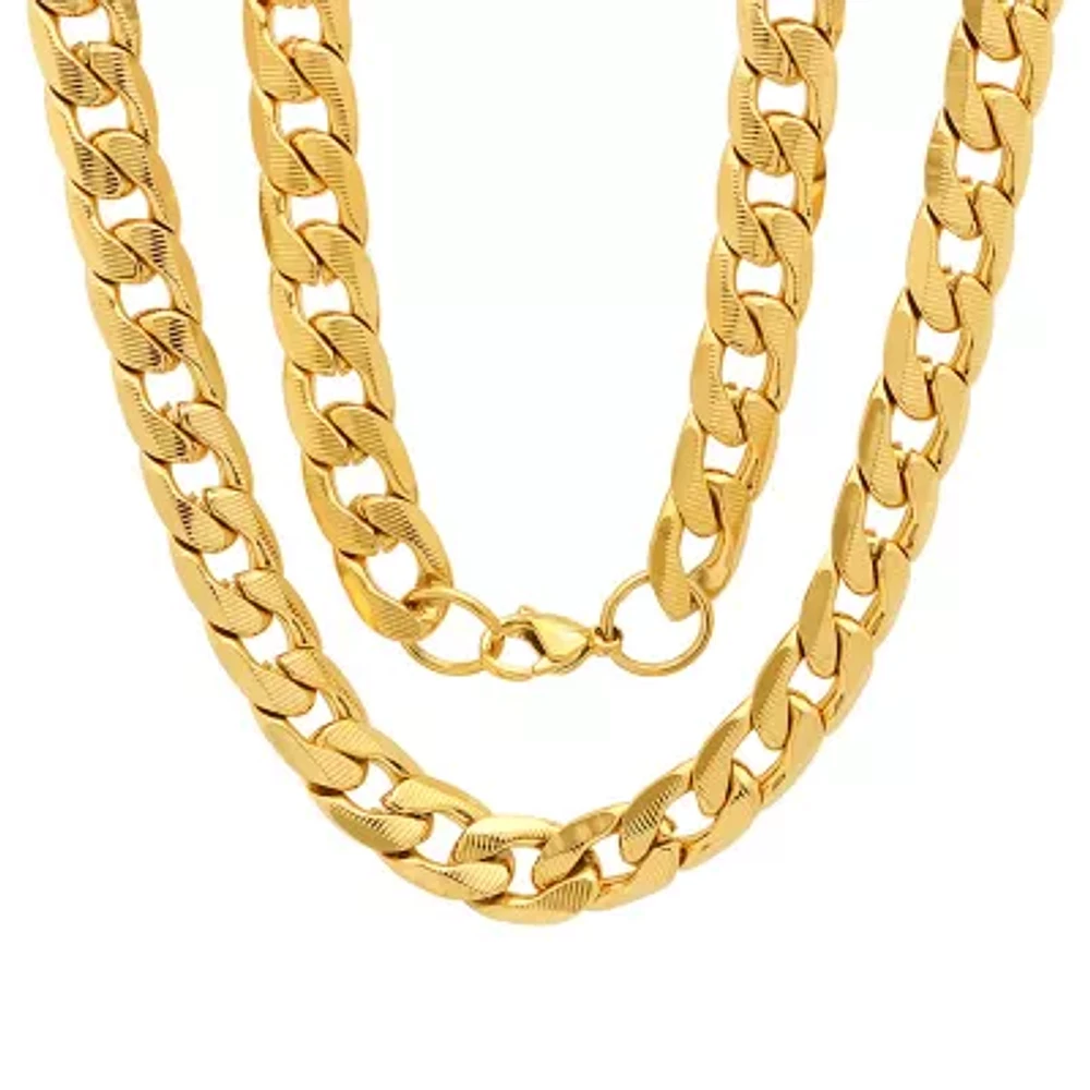 Mens 18K Gold Over Stainless Steel Hypoallergenic 24 Inch Curb Chain Necklace