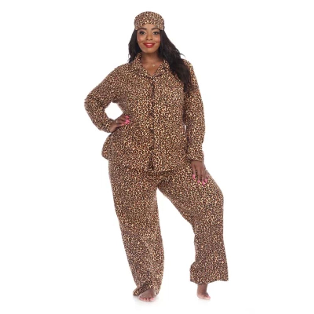 White Mark Womens V-Neck Long Sleeve 3-pc. Plus Pajama Sets