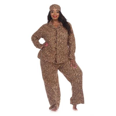 White Mark Womens V-Neck Long Sleeve 3-pc. Plus Pajama Sets
