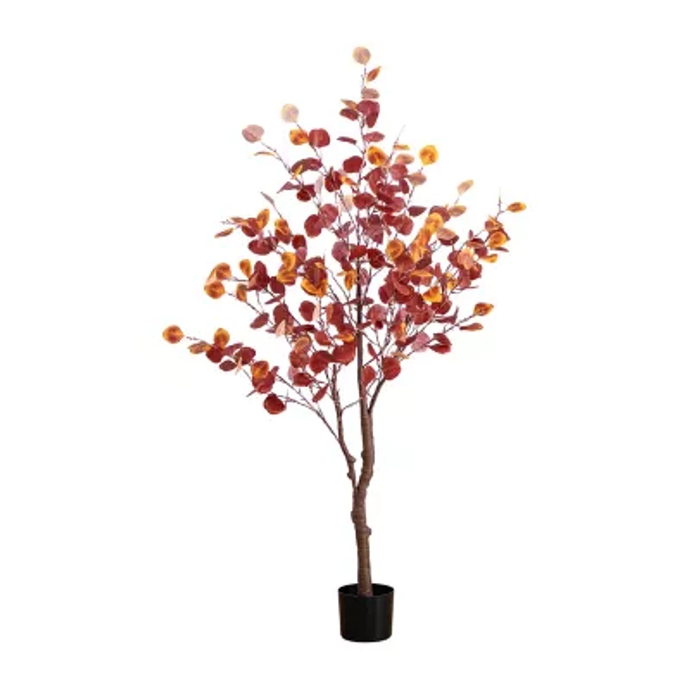Nearly Natural 5' Orange Prelit Eucalyptus Artificial Tree