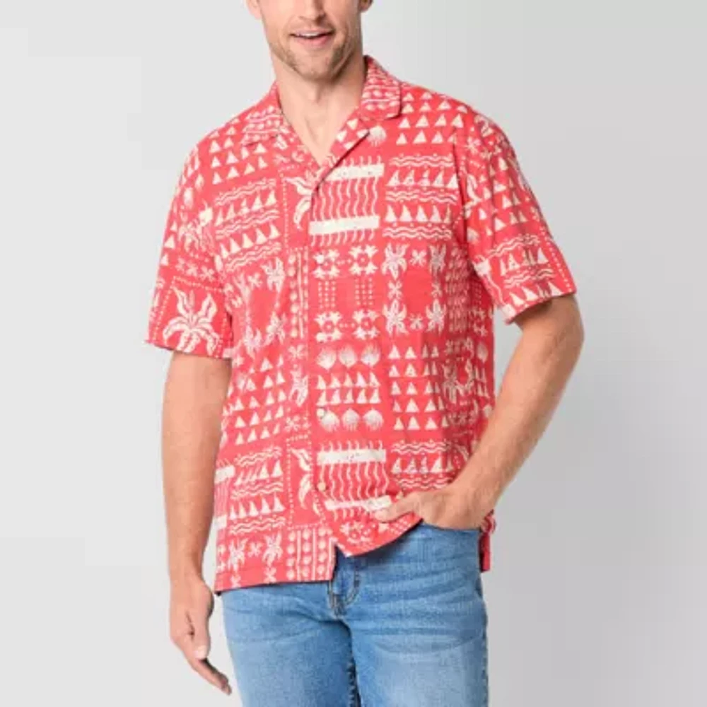 St. John's Bay Knit Button-Down Mens Short Sleeve Camp Shirt