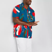 Shaquille O'Neal XLG Linen Cotton Mens Short Sleeve Regular Fit Big and Tall Button-Down Shirt