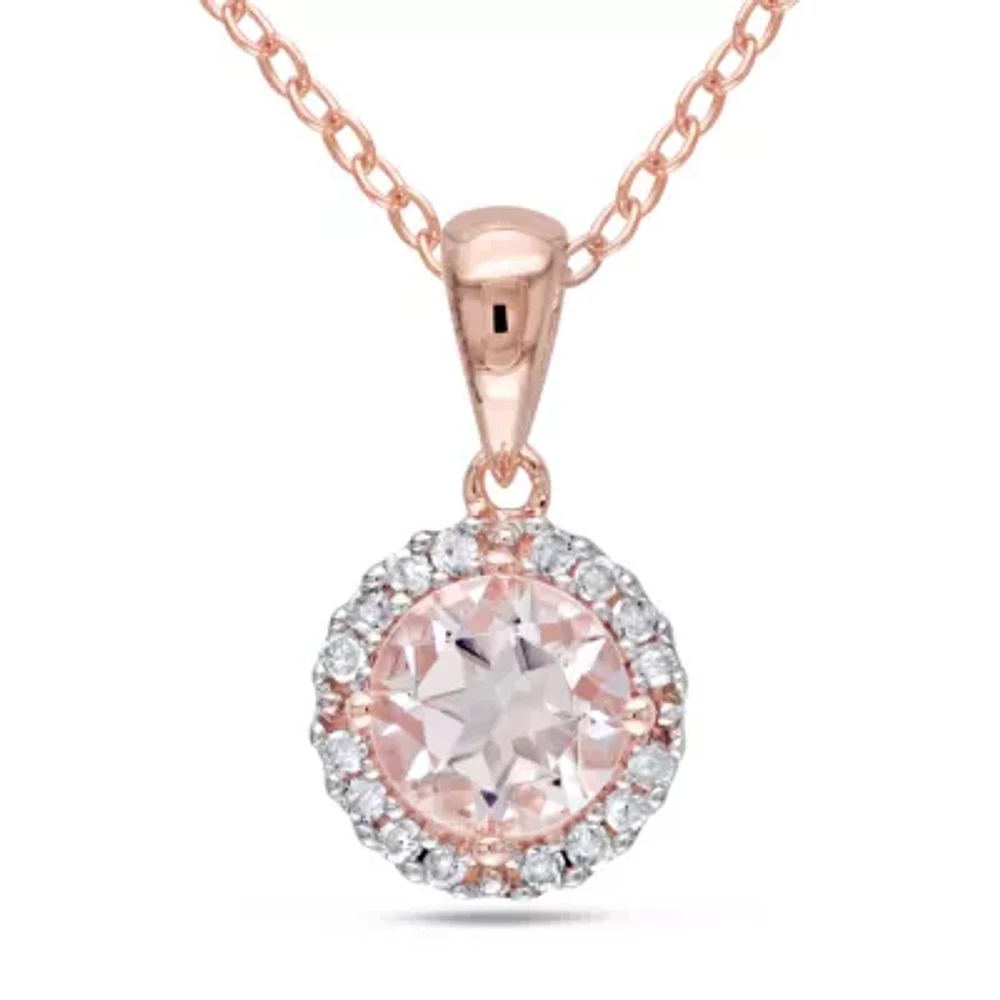 Womens 1/10 CT. T.W. Genuine Pink Morganite 18K Rose Gold Over Silver 18 Inch Pendant Necklace