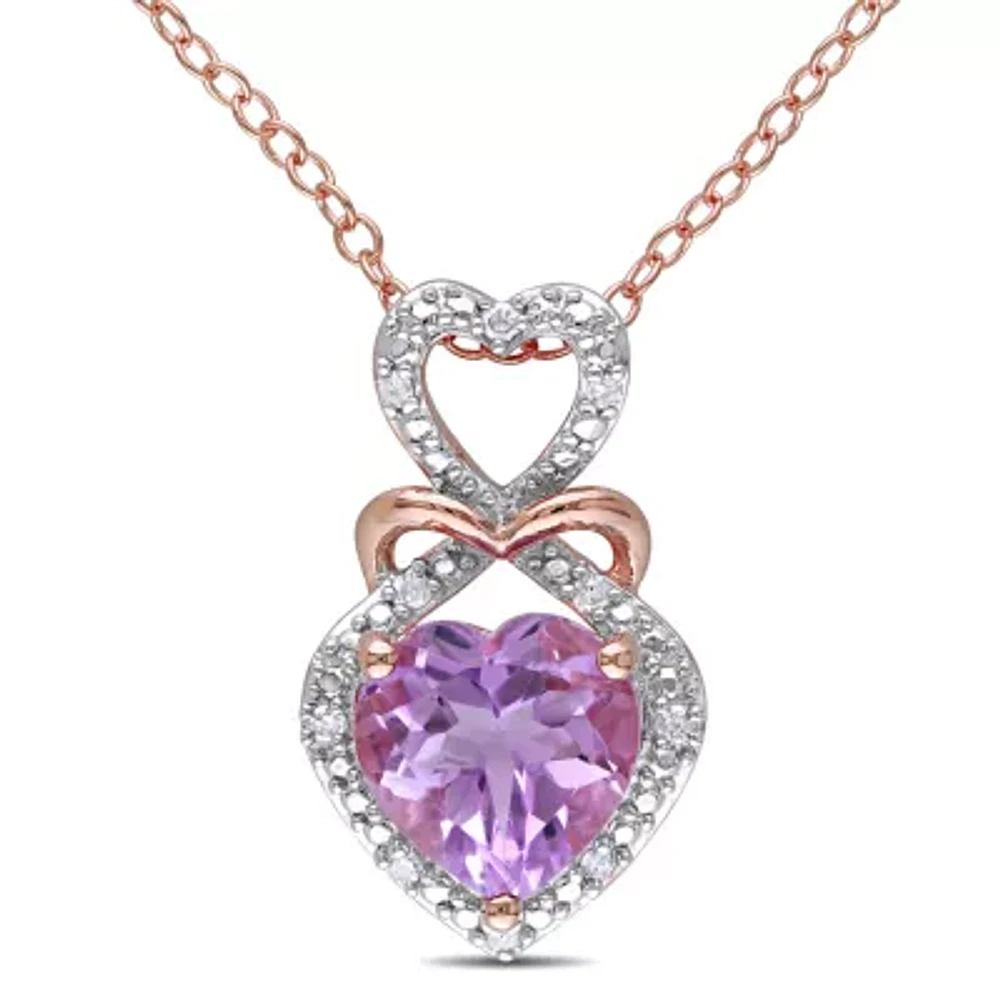 Womens Diamond Accent Genuine Purple Amethyst 18K Gold Over Silver Heart 18 Inch Pendant Necklace