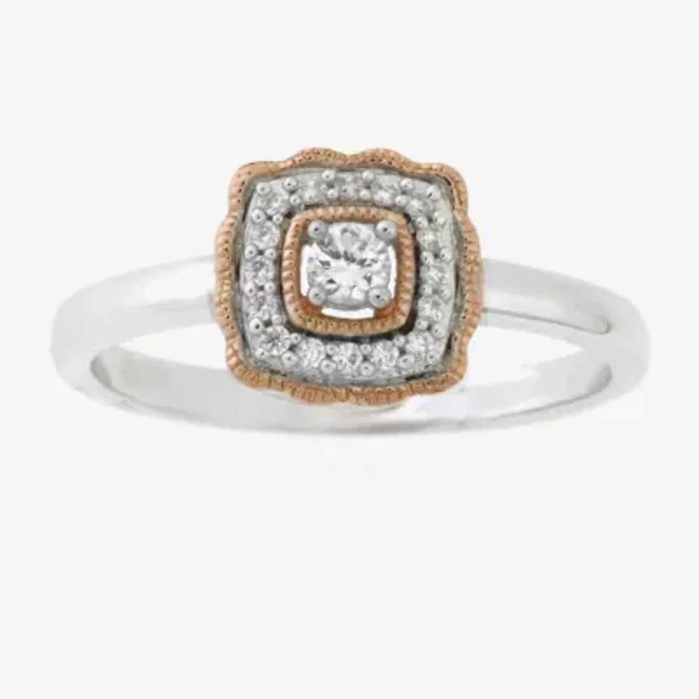 Womens 1/6 CT. T.W. Natural White Diamond 10K Rose Gold Over Silver Sterling Silver Band