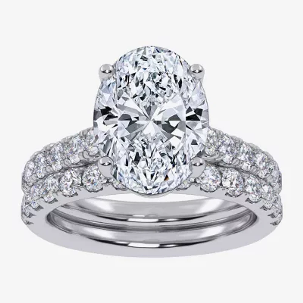 (G-H / Si1-Si2) Womens 4 CT. T.W. Lab Grown White Diamond 14K Gold Oval Side Stone Bridal Set