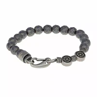 Mens Gray Hematite Stainless Steel Beaded Bracelet