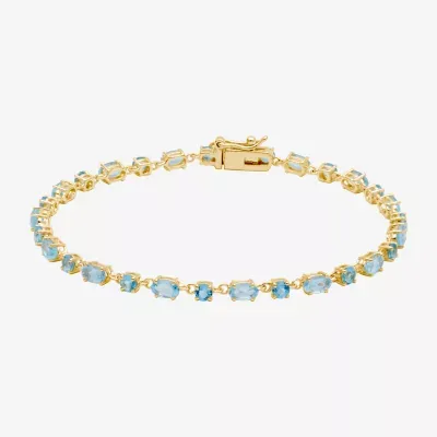 Womens Genuine Blue Topaz 14K Gold Over Silver Sterling Silver 7.25 Inch Tennis Bracelet