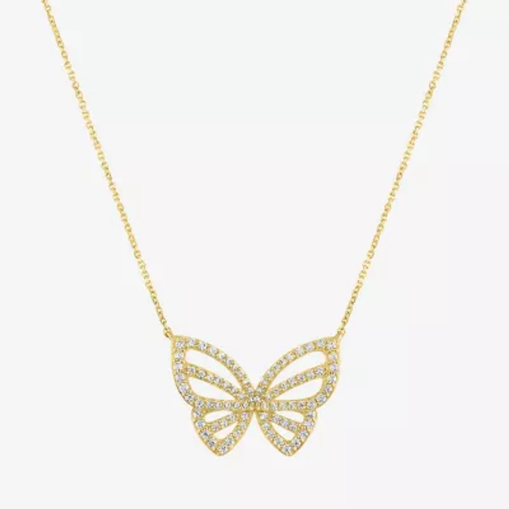 (G-H / Si2-I1) Womens 1/3 CT. T.W. Lab Grown White Diamond 10K Gold Butterfly 18 Inch Pendant Necklace