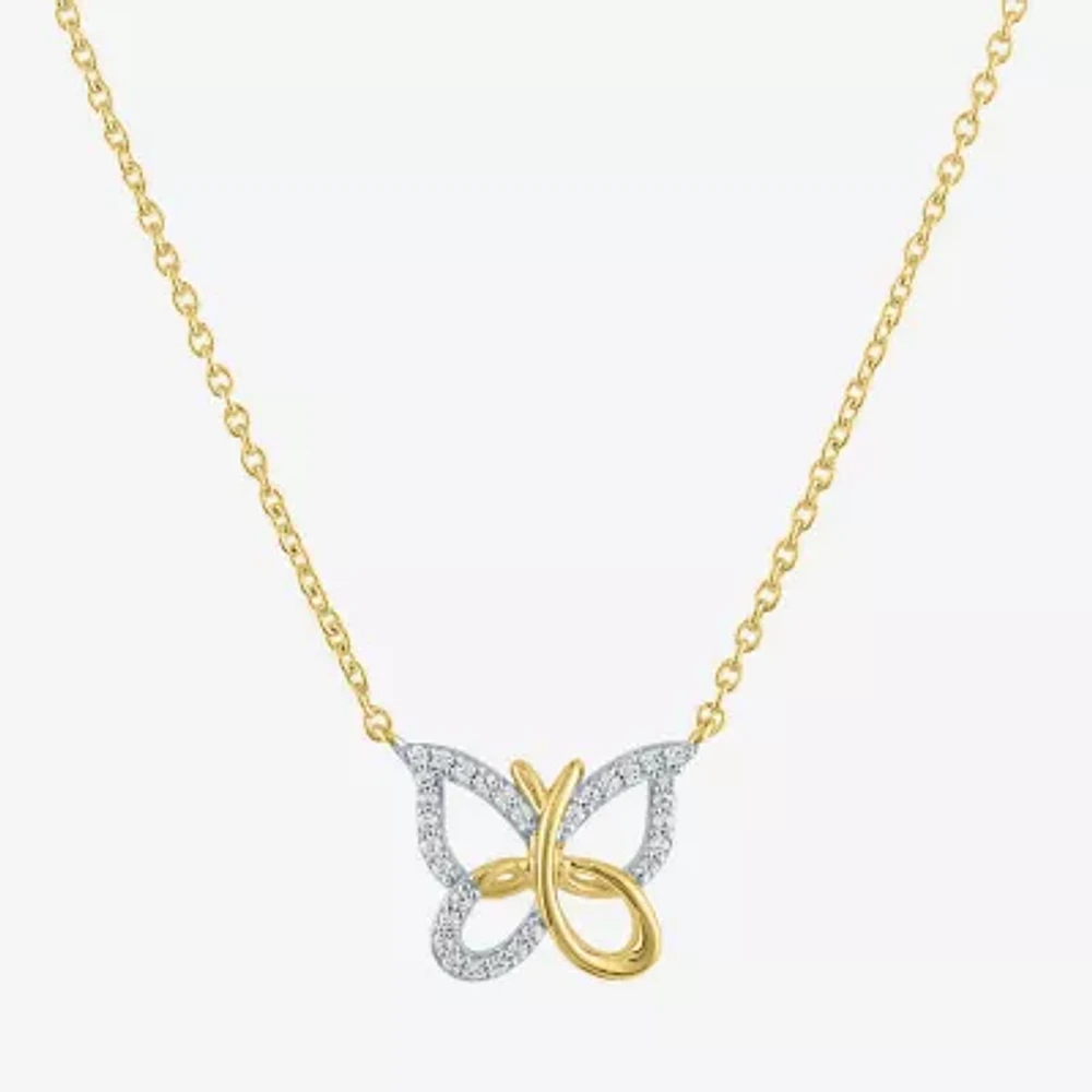 (G-H / Si2-I1) Womens 1/10 CT. T.W. Lab Grown White Diamond 14K Gold Over Silver Sterling Silver Butterfly 18 Inch Pendant Necklace