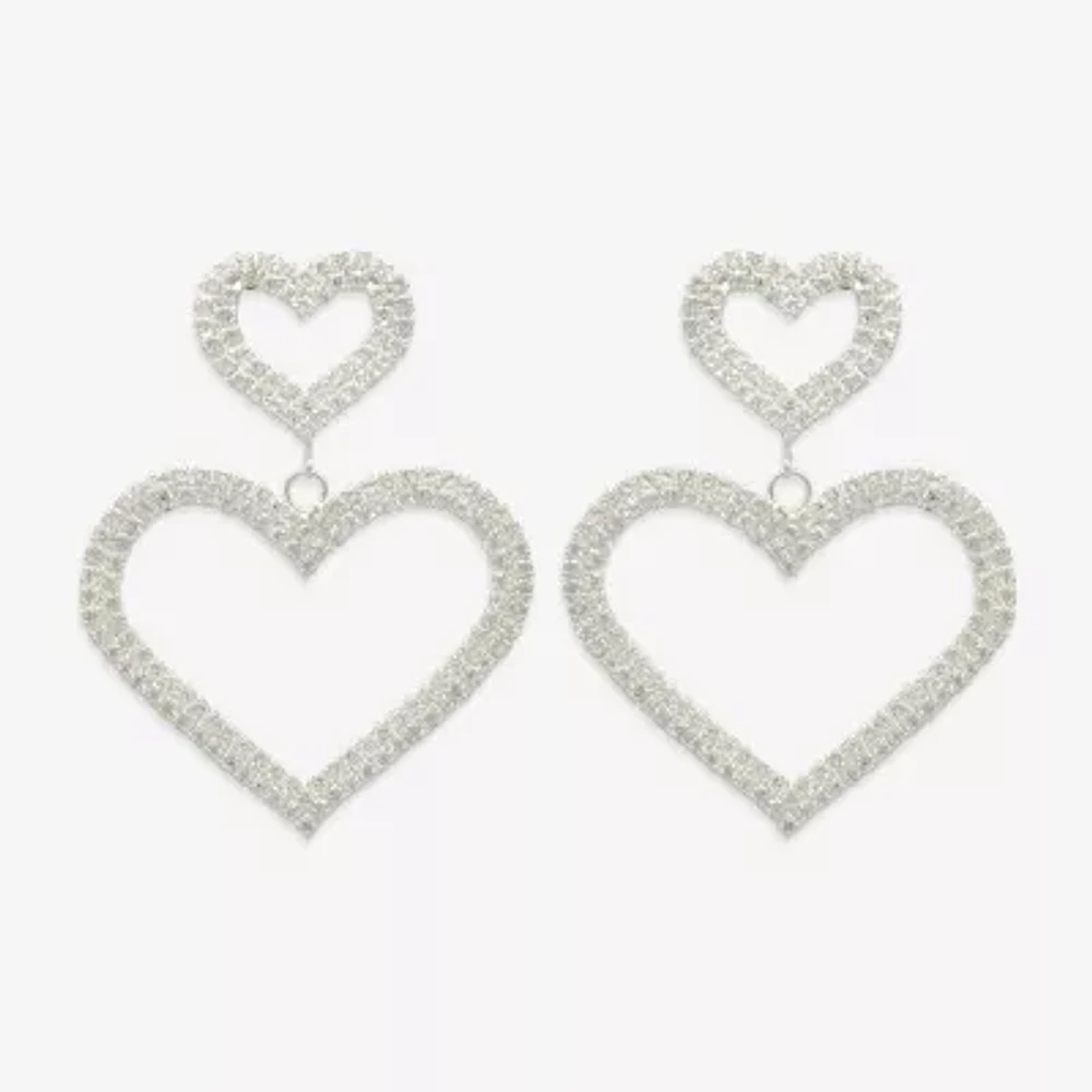 Bijoux Bar Silver Tone Womens Glass Heart Drop Earrings