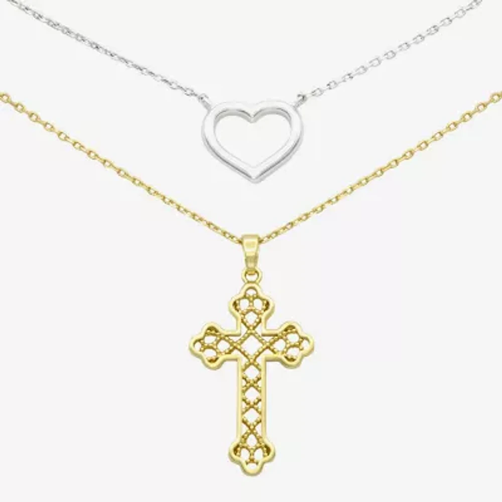 Filigree Womens Cross Heart 2-pc. Necklace Set