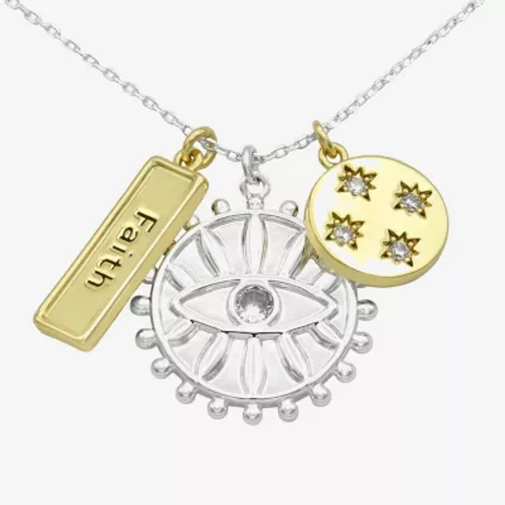 Faith Charm Womens Cubic Zirconia 14K Gold Over Brass Pure Silver Over Brass Round 16 Inch Pendant Necklace