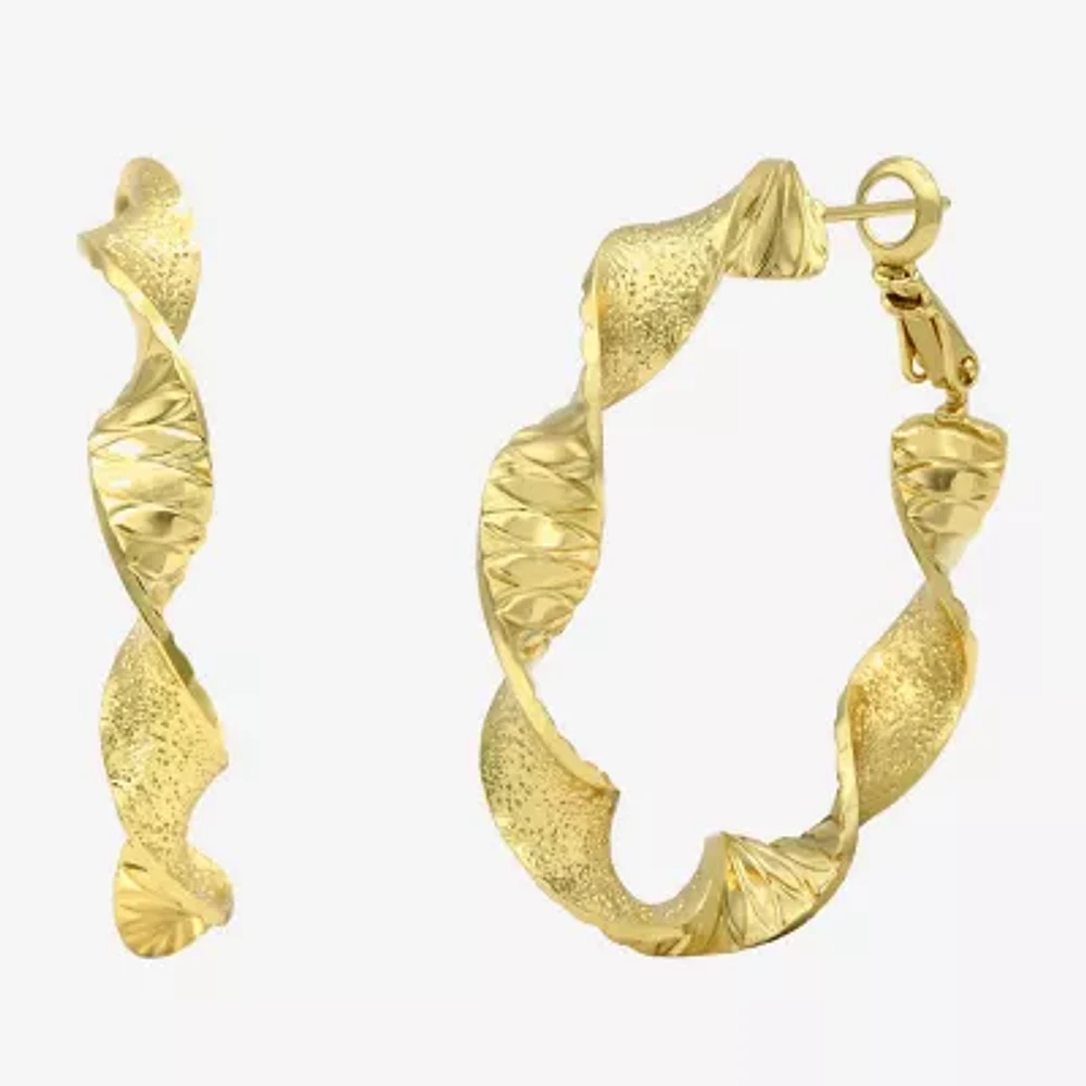 Textured Twist Womens 14K Gold Over Brass 40mm Round Hoop Earrings