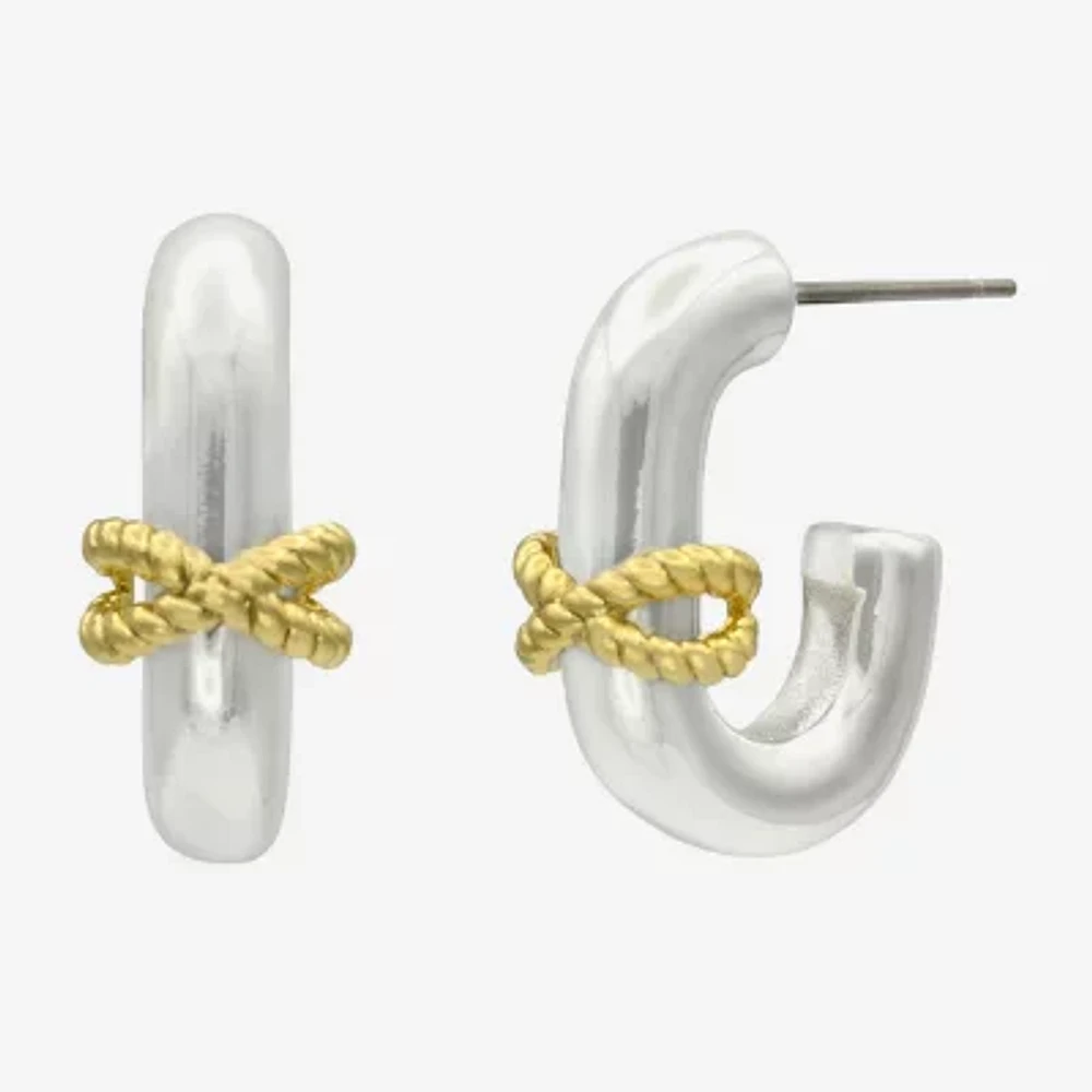 Bubble Womens 14K Gold Over Brass 22.9mm Round Hoop Earrings