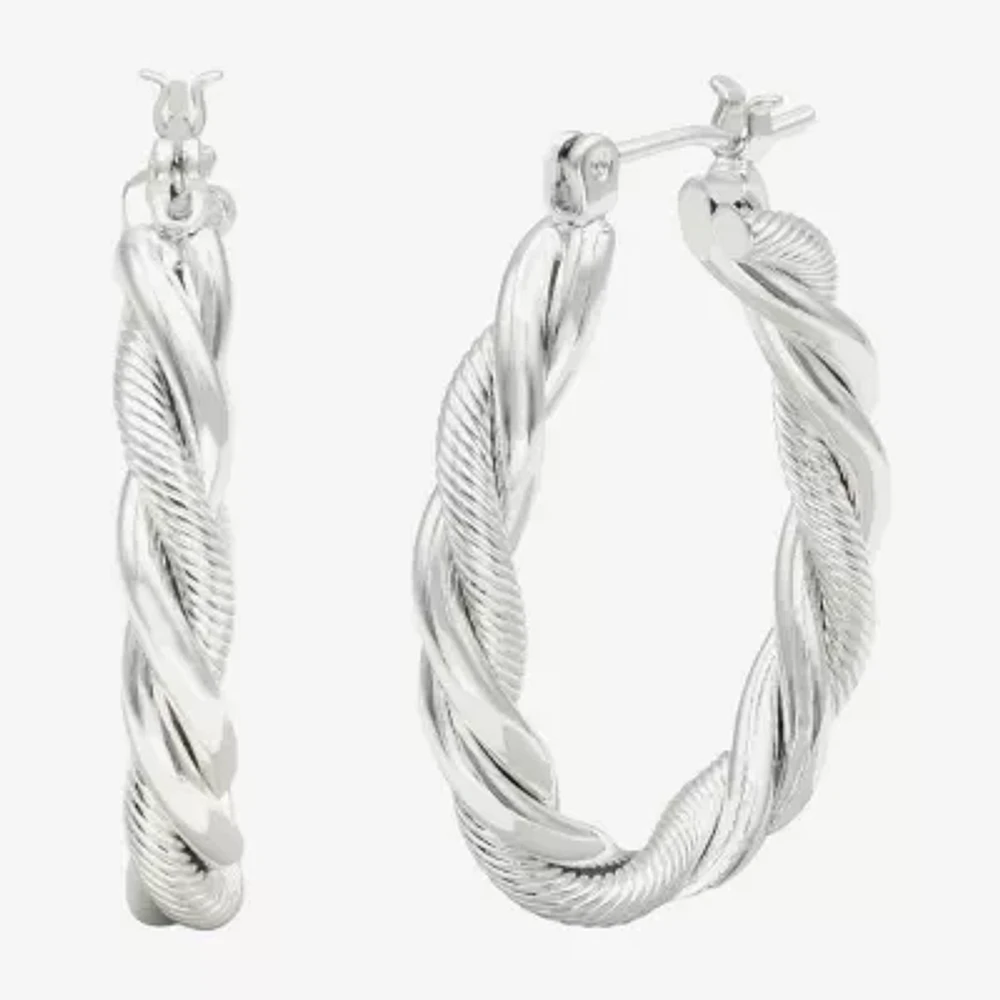 Textured Twist Womens 25mm Oval Hoop Earrings