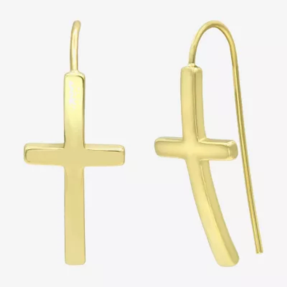 Curved Womens 14K Gold Over Brass Cross Drop Earrings