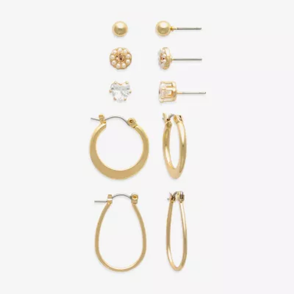 Mixit Womens Simulated Pearl Heart Round Hypoallergenic 5 Pair Earring Set