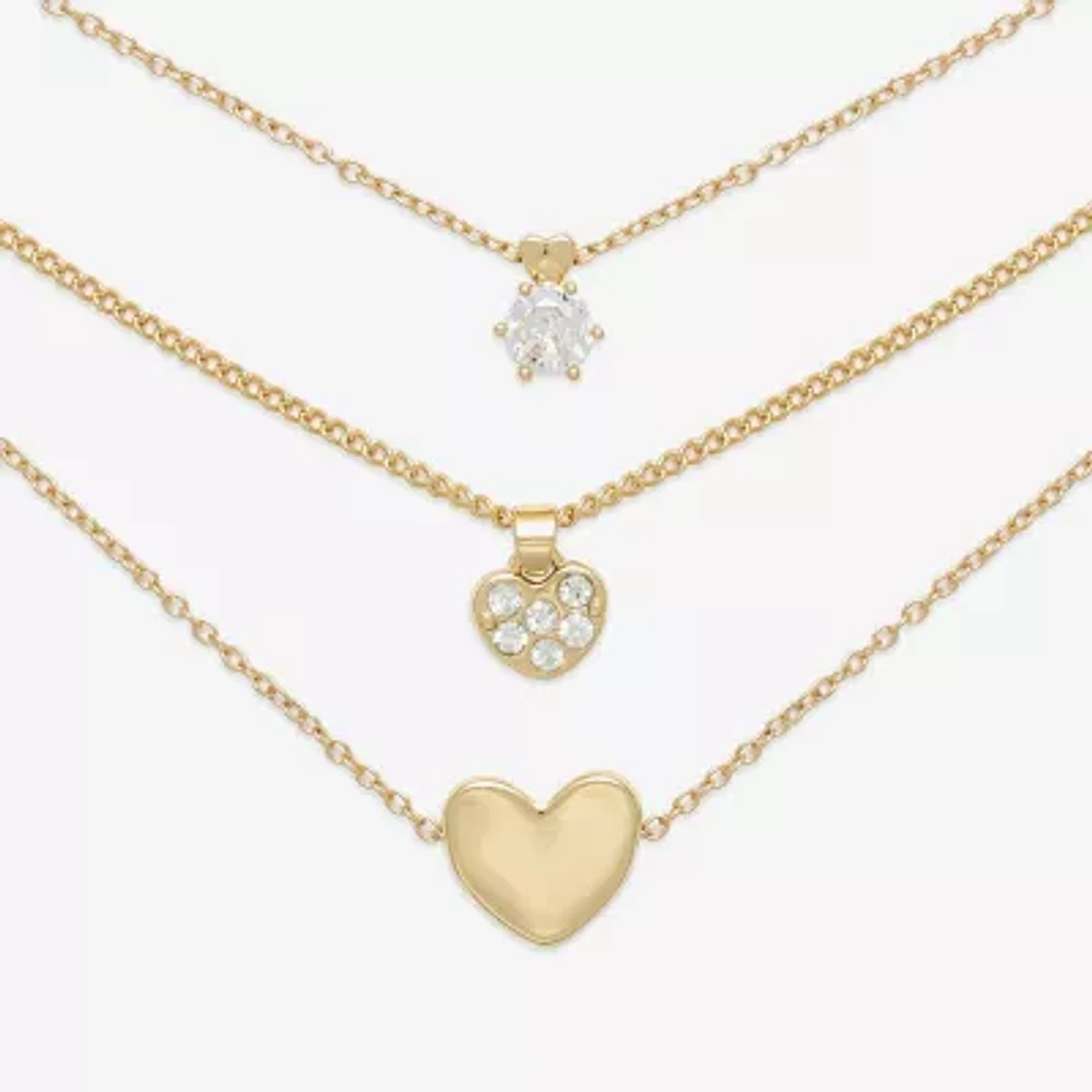 Mixit Womens Cubic Zirconia Heart Hypoallergenic 3-pc. Necklace Set