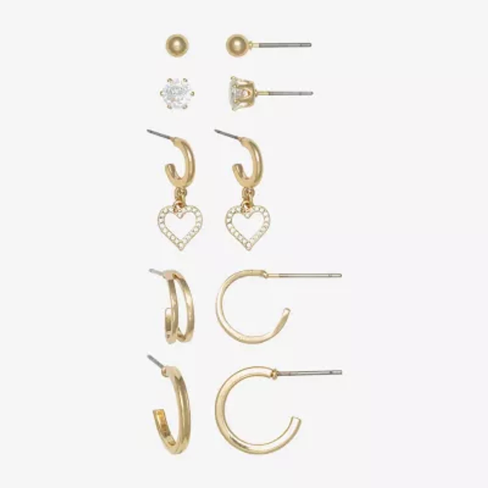 Mixit Womens Cubic Zirconia Heart 5 Pair Earring Set