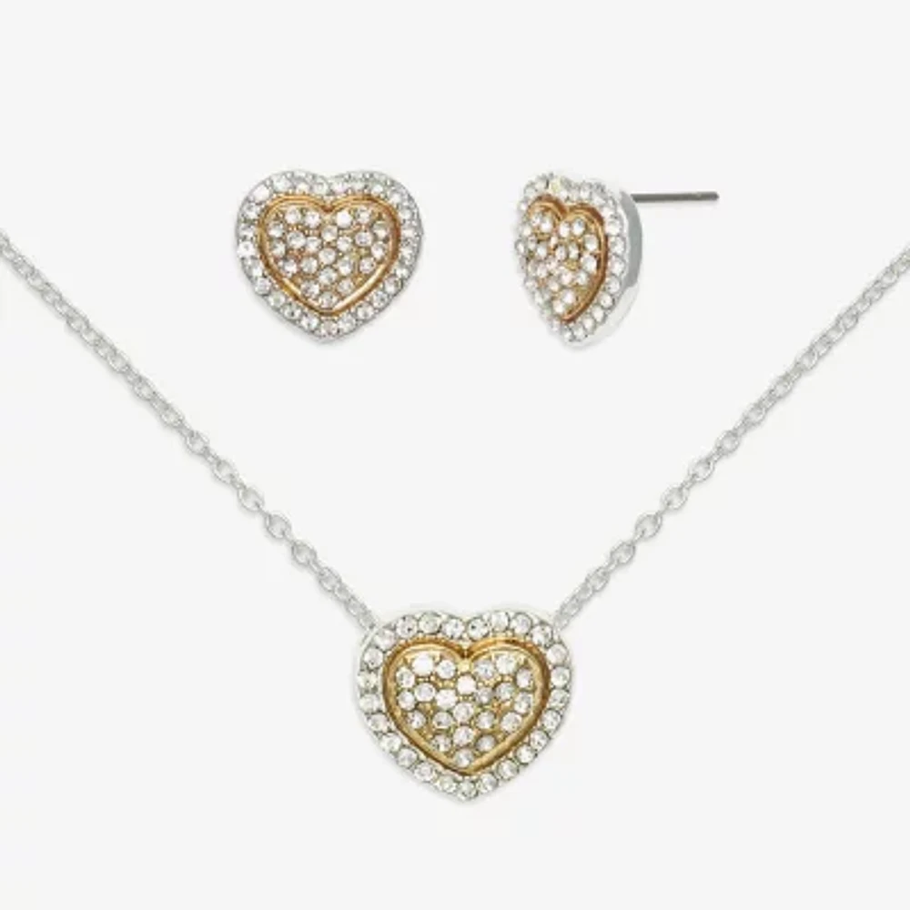 Mixit Womens Cubic Zirconia Stainless Steel Heart Hypoallergenic 2-pc. Jewelry Set