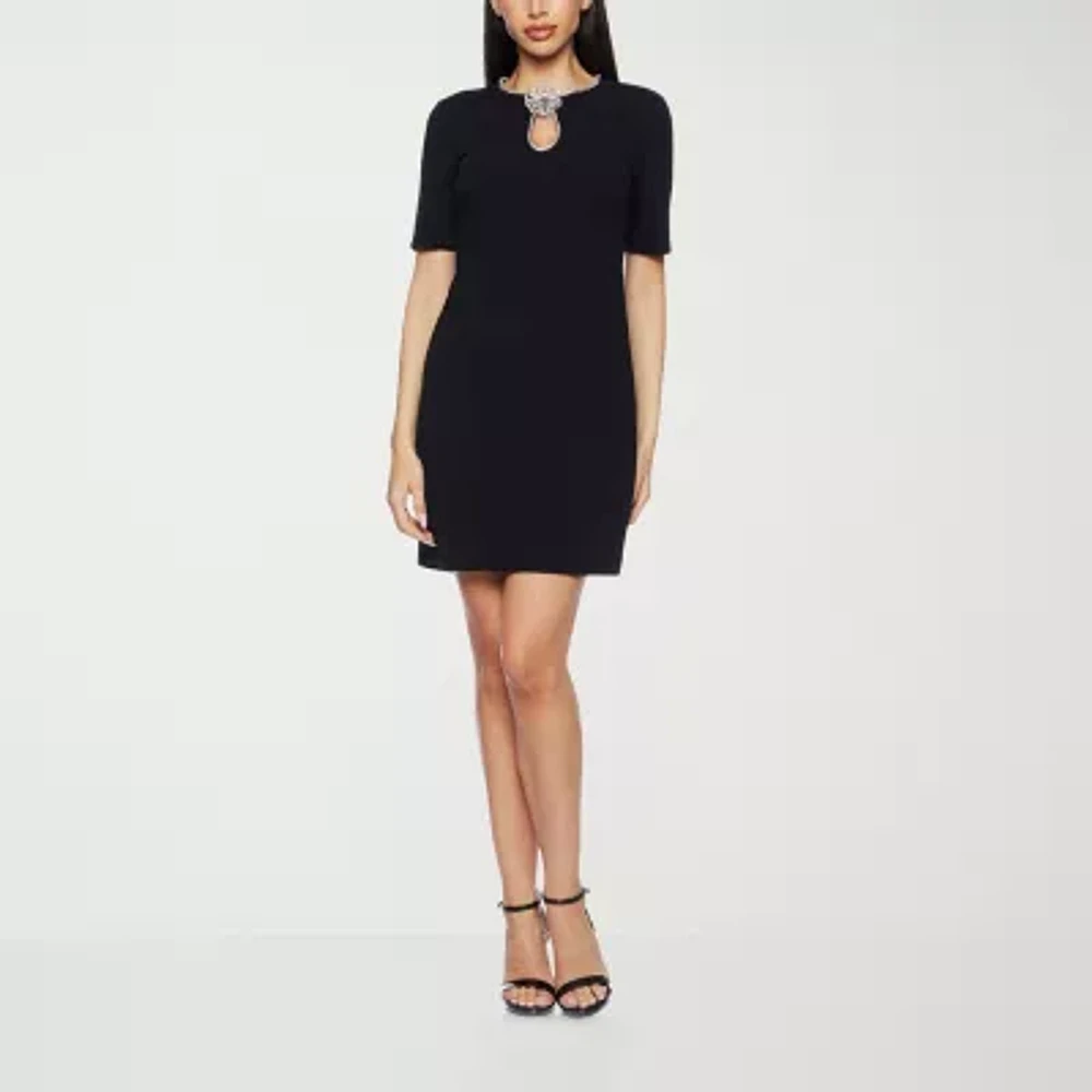 Premier Amour Rhinestone Womens Short Sleeve Sheath Dress
