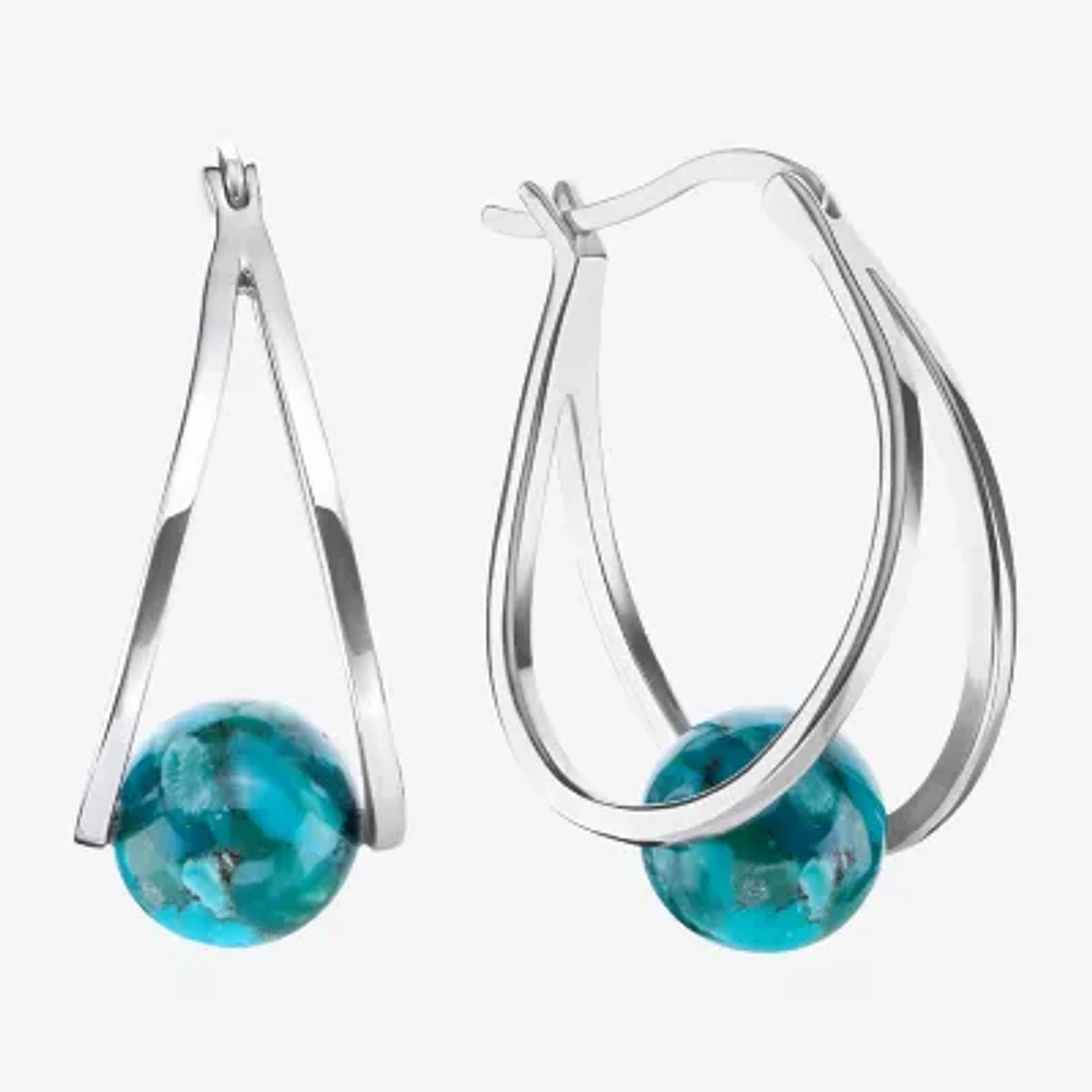 Womens Enhanced Blue Turquoise Sterling Silver 26.4mm Ball Round Hoop Earrings