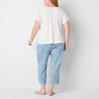 Liz Claiborne Womens Round Neck Short Sleeve 2-pc. Plus Pajama Sets