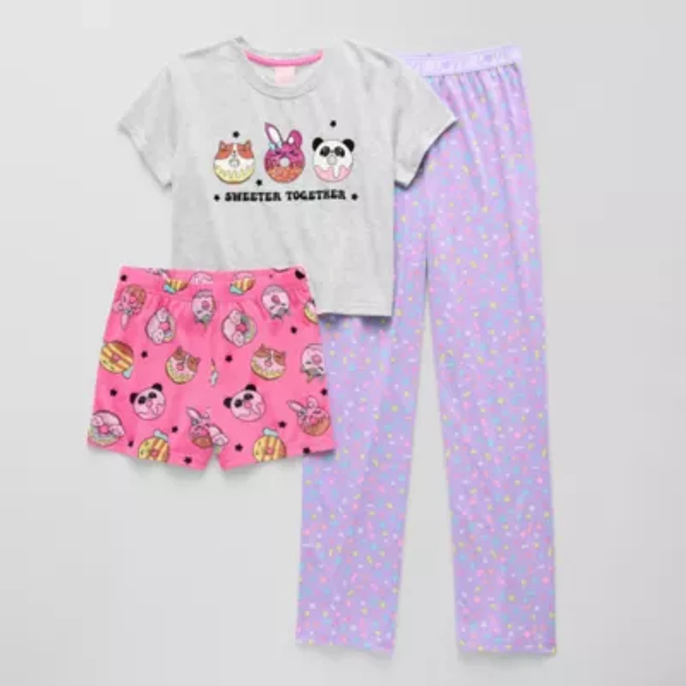 Dots & Dreams Little Big Kid Girls Round Neck Short Sleeve 3-pc. Pajama Sets