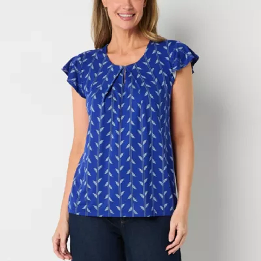 Liz Claiborne Womens Round Neck Short Sleeve Blouse