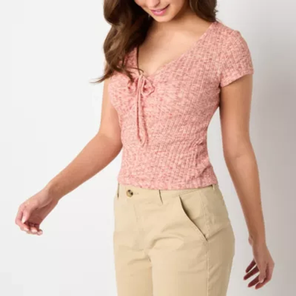 a.n.a Ribbed Womens V Neck Short Sleeve T-Shirt