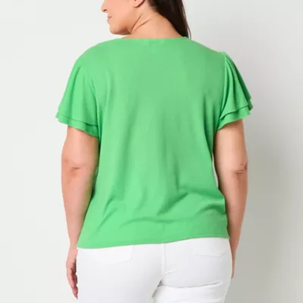 Liz Claiborne Womens V Neck Short Sleeve Plus Blouse