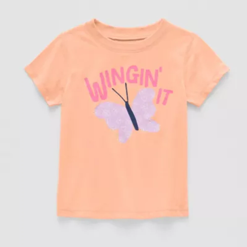 Okie Dokie Toddler Girls Round Neck Short Sleeve Adaptive Regular Fit Graphic T-Shirt