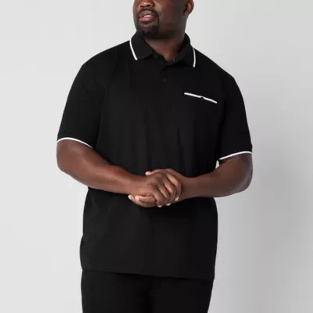 Shaquille O'Neal XLG Ribbed Big and Tall Mens Regular Fit Short Sleeve Polo Shirt