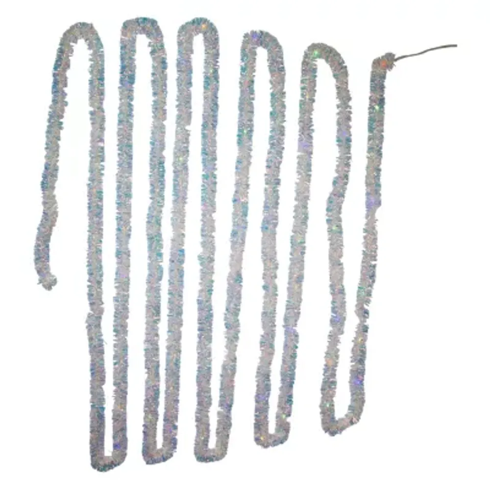 Kurt Adler 32.8-Foot Battery-Operated Iridescent Tinsel Garland with 100 Multi-Colored Lights