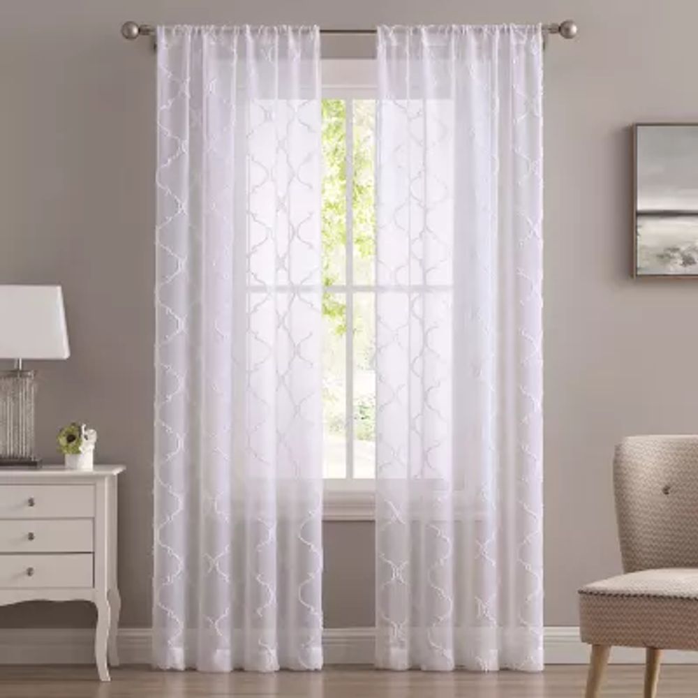 Laura Ashley Berwyn Rod Pocket Embroidered Sheer Set of Curtain Panel