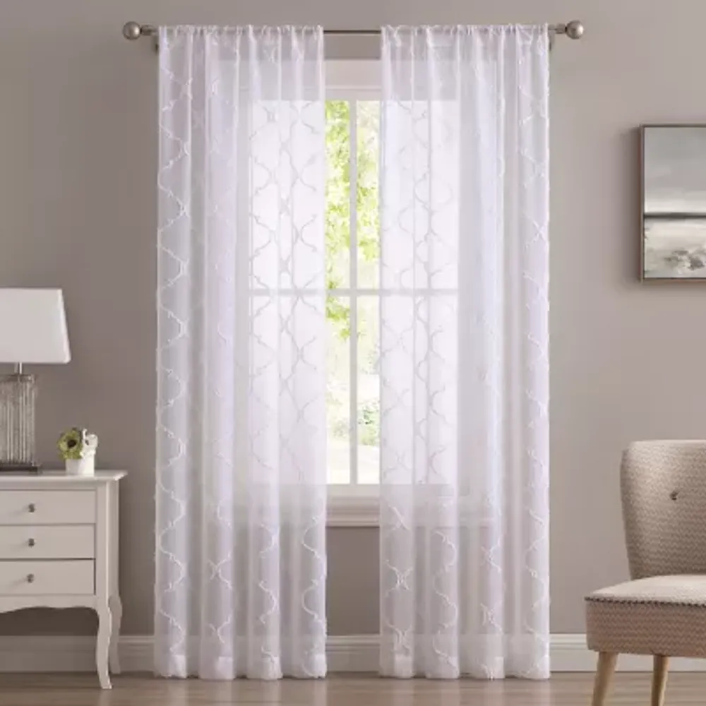 Laura Ashley Berwyn Rod Pocket Embroidered Sheer Set of Curtain Panel
