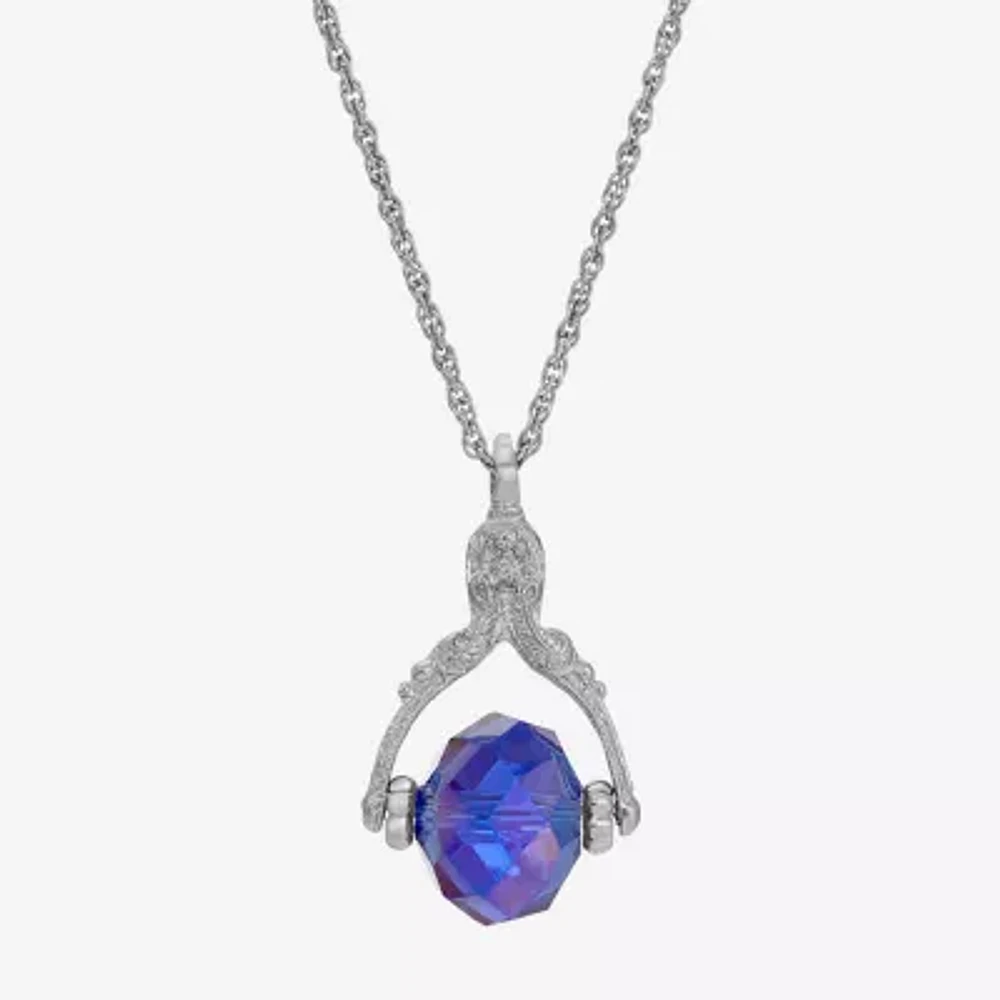1928 Silver Tone & Blue Spinner Womens Blue Glass Alloy 30 Inch Pendant Necklace