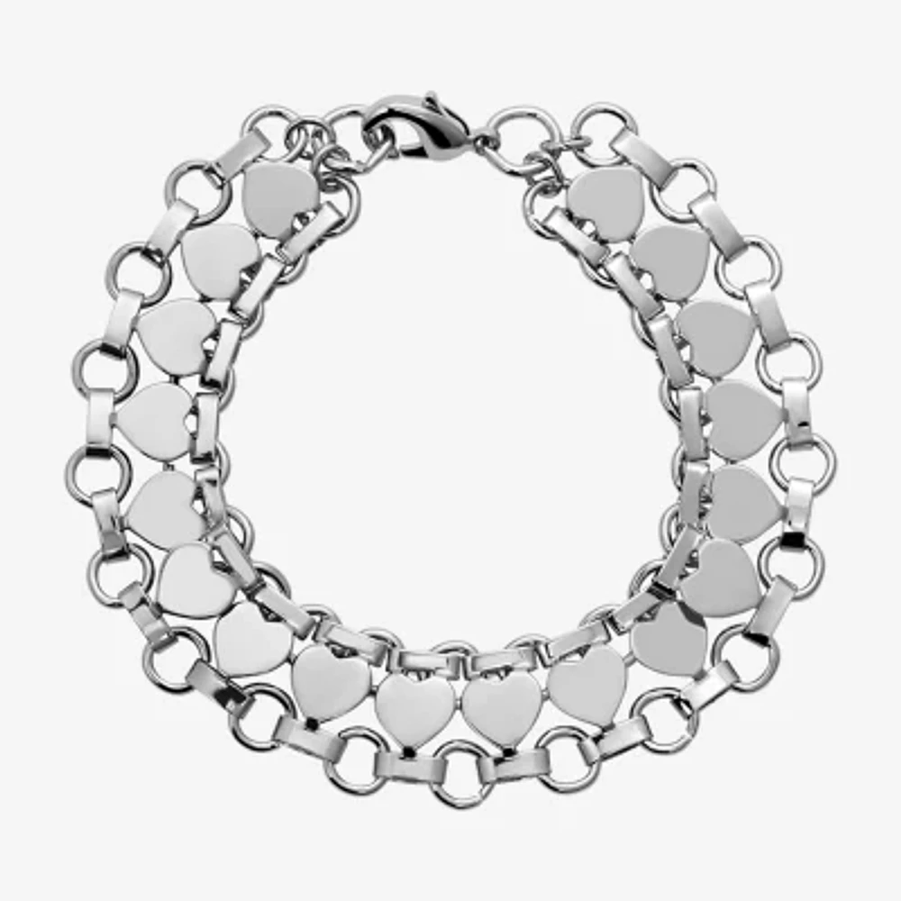 1928 Silver Tone Womens 7 Inch Heart Chain Bracelet